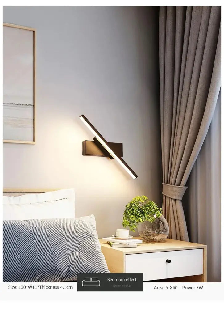 Black Dimmable LED Wall Sconce by Decorbites, diagonal slim bar flush-mount bedroom light on Tampa Home & Garden Store