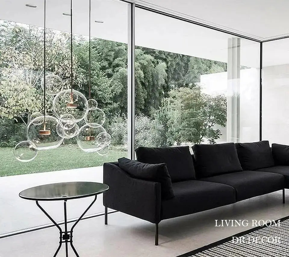 Modern led bubble ball chandelier with clear glass bubbles and copper accents by Decorbites on Tampa Home & Garden Store