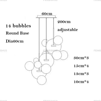 Chandelier Decorbites modern minimalist bubble LED pendant light with 14 globes, 60cm dia on Tampa Home & Garden Store