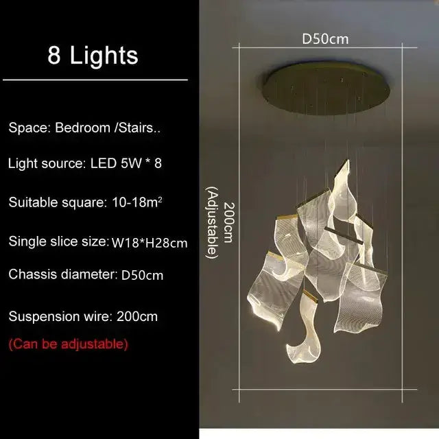 Decorbites 8-light modern gold sculptural LED chandelier with leaf glass shades, 50 cm diameter on Tampa Home & Garden Store