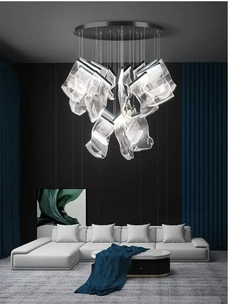 Chandelier modern gold sculptural LED ceiling light with clear glass shard petals by Decorbites on Tampa Home & Garden Store