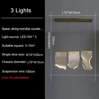 Chandelier three-light gold sculptural LED pendant by Decorbites adjustable height on Tampa Home & Garden Store