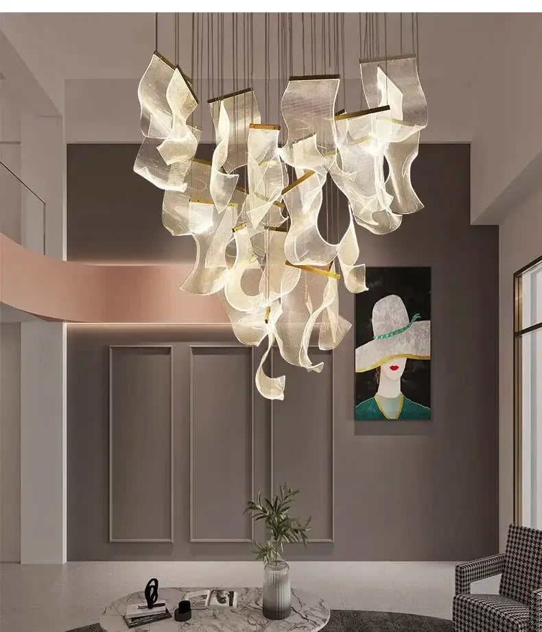 Chandelier Decorbites modern gold sculptural LED ceiling light with glass ribbons on Tampa Home & Garden Store