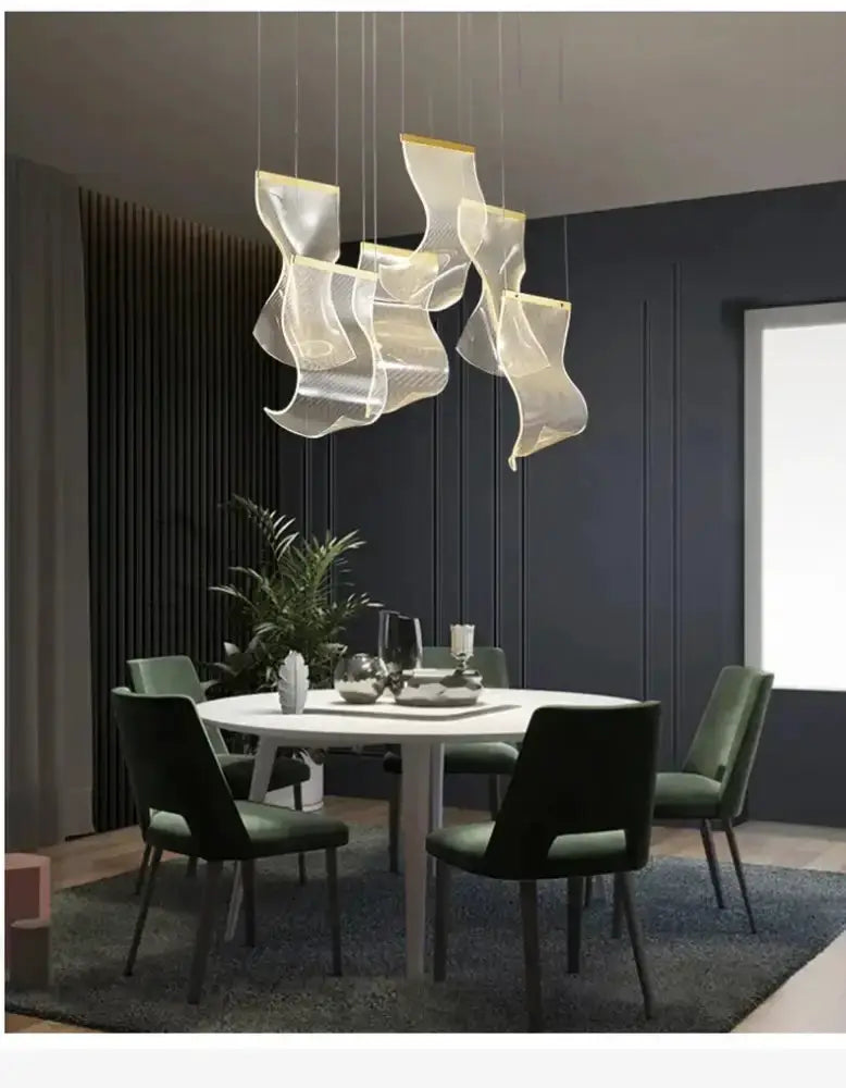 Chandelier Decorbites: gold sculptural LED ceiling light with curved panels for dining room on Tampa Home & Garden Store