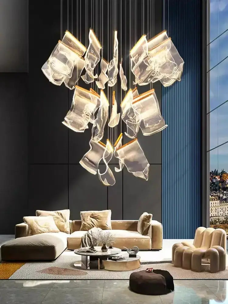 Chandelier Decorbites modern gold sculptural LED pendant cluster with glassy petal shades on Tampa Home & Garden Store