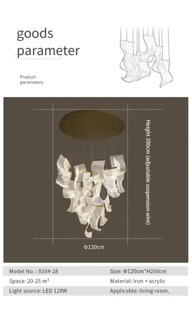 Chandelier Decorbites gold sculptural LED, living room iron + acrylic, 120cm dia, 200cm height on Tampa Home & Garden Store