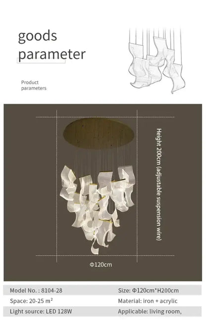 Chandelier Decorbites gold sculptural LED, living room iron + acrylic, 120cm dia, 200cm height on Tampa Home & Garden Store