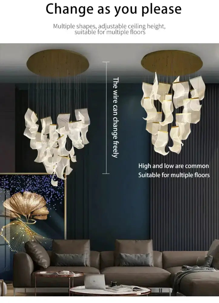 Chandelier Decorbites: modern gold sculptural LED ceiling light with leaf glass petals on Tampa Home & Garden Store