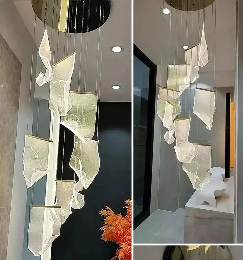Chandelier Decorbites modern gold sculptural LED ceiling with leaflike glass shades on Tampa Home & Garden Store