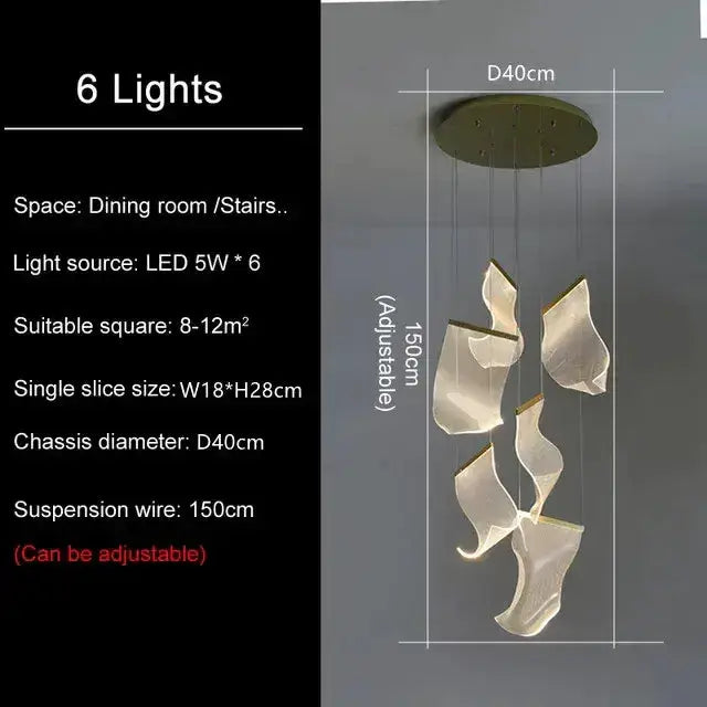 Chandelier modern gold sculptural LED ceiling light with six leaf-shaped pendants by Decorbites on Tampa Home & Garden Store