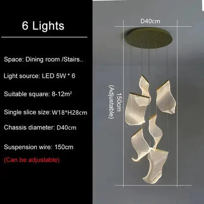 Chandelier modern gold sculptural LED ceiling light with six leaf-shaped pendants by Decorbites on Tampa Home & Garden Store