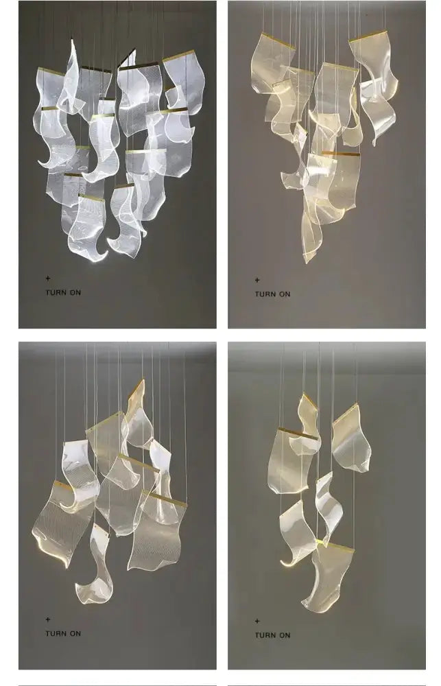 Modern gold sculptural LED ceiling chandelier Decorbites with clear leaf-like glass panels on Tampa Home & Garden Store