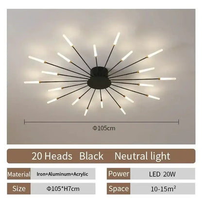 Modern Gold LED Ceiling Lamp Radial Chandelier
