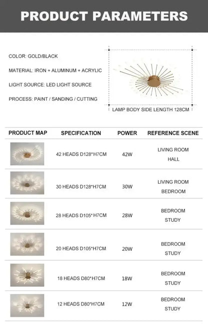 Modern Gold LED Ceiling Lamp Radial Chandelier