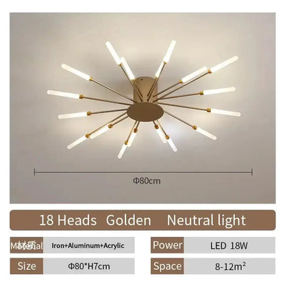 Modern Gold LED Ceiling Lamp Radial Chandelier