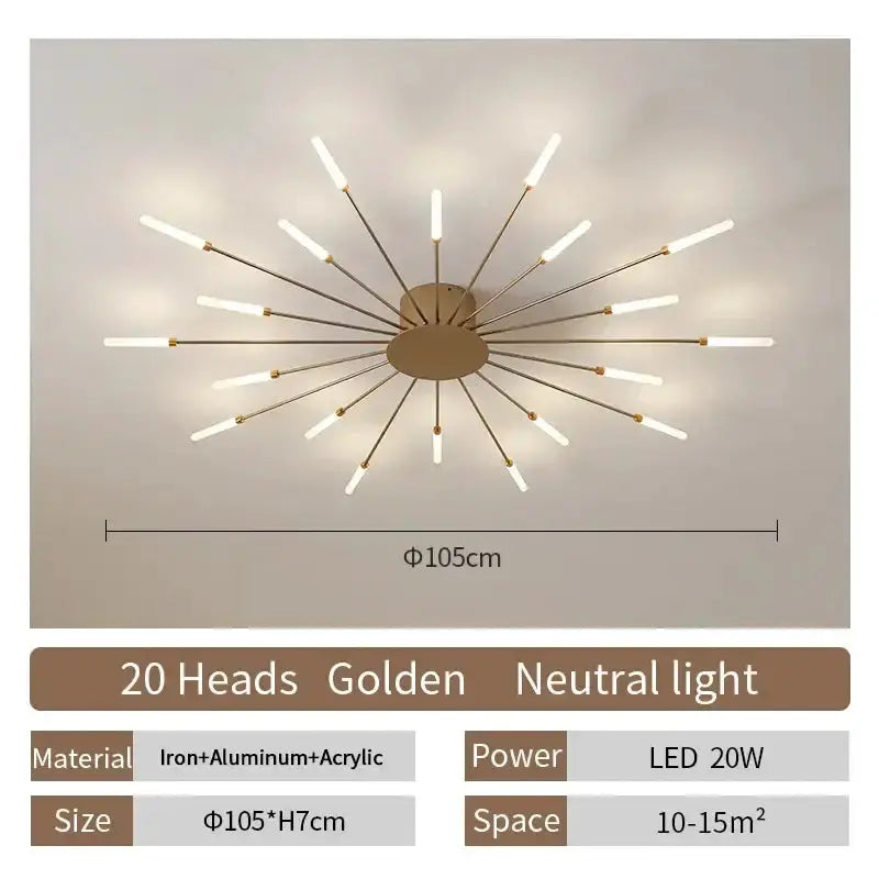 Modern Gold LED Ceiling Lamp Radial Chandelier