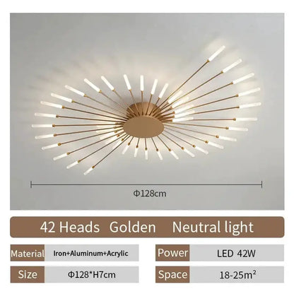 Modern Gold LED Ceiling Lamp Radial Chandelier