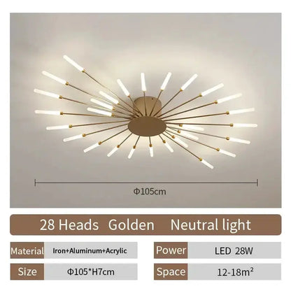 Modern Gold LED Ceiling Lamp Radial Chandelier