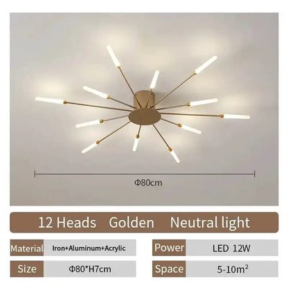 Modern Gold LED Ceiling Lamp Radial Chandelier