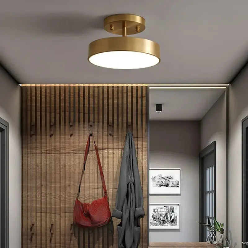 Gold LED Bedroom Ceiling Light flush mount, round gold drum-style fixture by Decorbites on Tampa Home & Garden Store