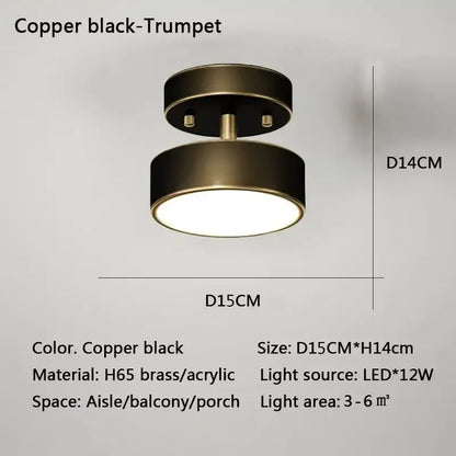 Copper black trumpet LED flush mount ceiling light by Decorbites, brass/acrylic finish on Tampa Home & Garden Store