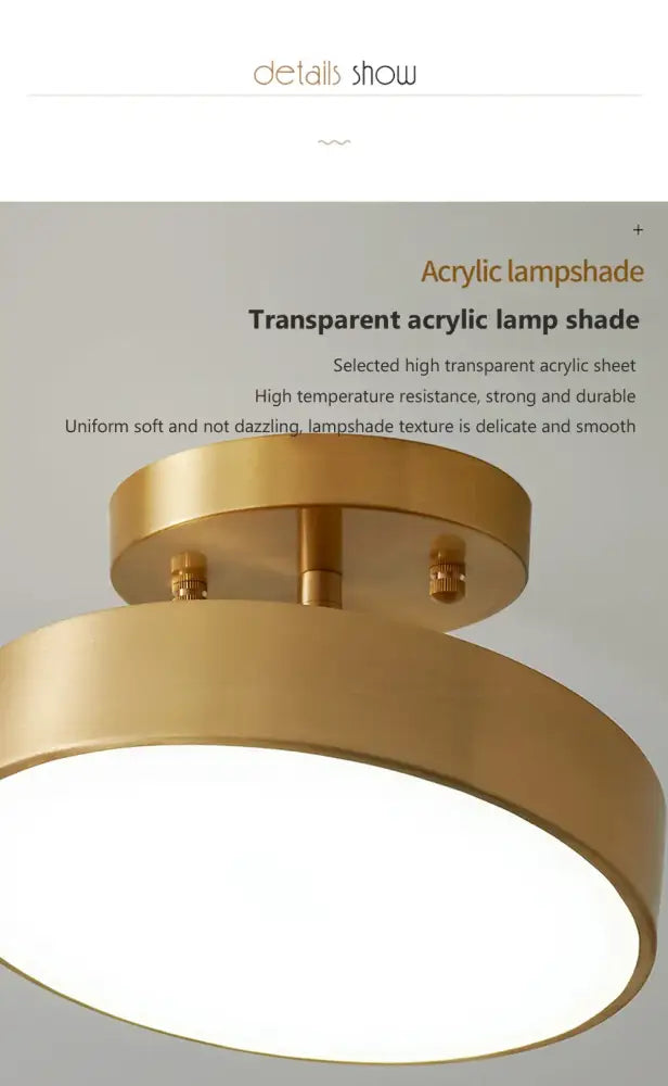 Gold LED Bedroom Ceiling Light by Decorbites, gold acrylic lampshade, flush mount ceiling light on Tampa Home & Garden Store