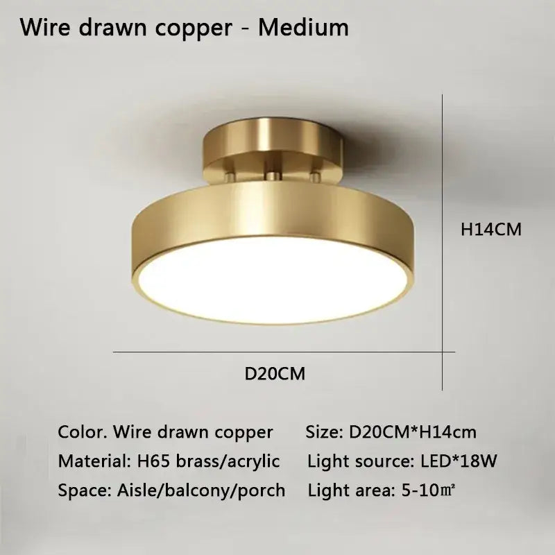Gold LED Bedroom Ceiling Light flush mount brass finish with diffuser D20CM*H14cm Decorbites on Tampa Home & Garden Store