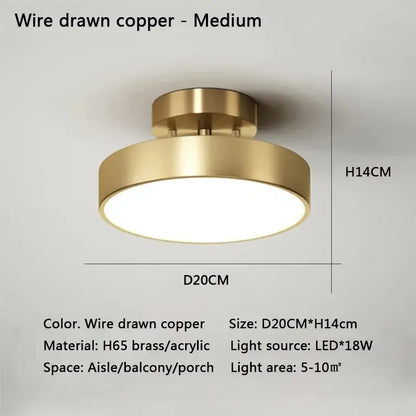 Gold LED Bedroom Ceiling Light flush mount brass finish with diffuser D20CM*H14cm Decorbites on Tampa Home & Garden Store
