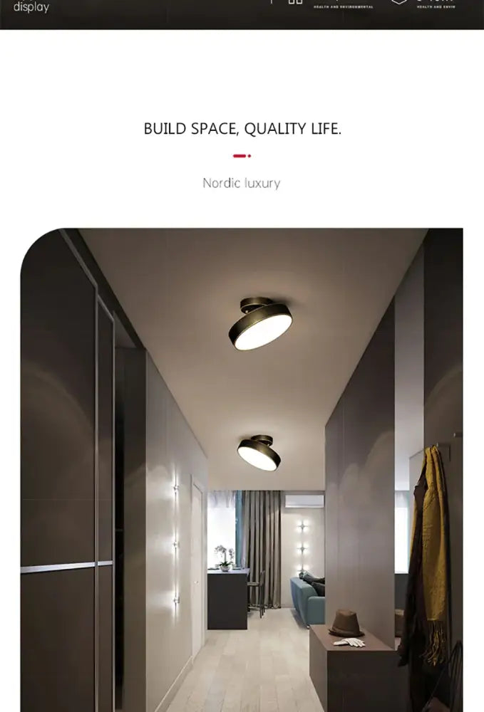 Two gold LED flush mount ceiling lights, round, modern hallway illumination Decorbites on Tampa Home & Garden Store