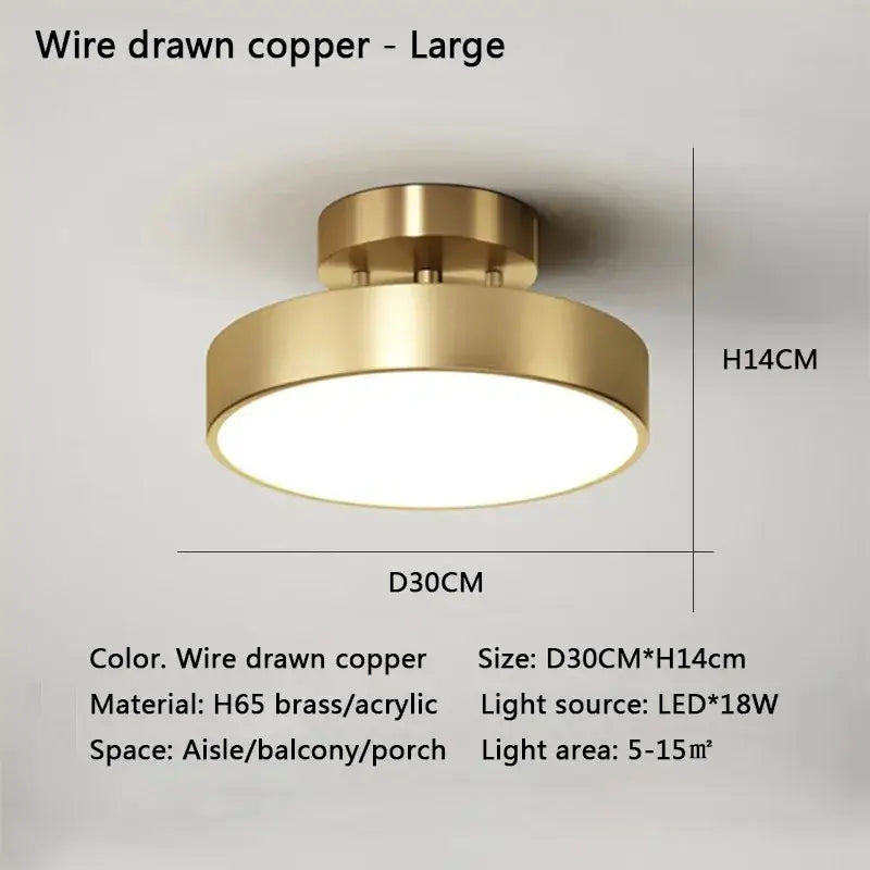 Gold LED Bedroom Ceiling Light, Decorbites flush mount, wire-drawn copper finish on Tampa Home & Garden Store