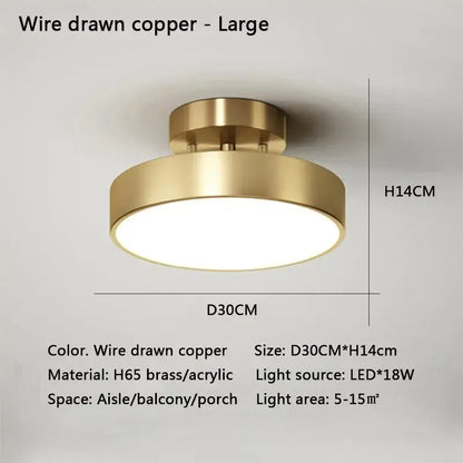 Gold LED Bedroom Ceiling Light, Decorbites flush mount, wire-drawn copper finish on Tampa Home & Garden Store