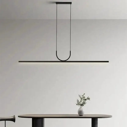 Nordic black metal LED chandelier pendant light by Decorbites with long bar and curved loop on Tampa Home & Garden Store