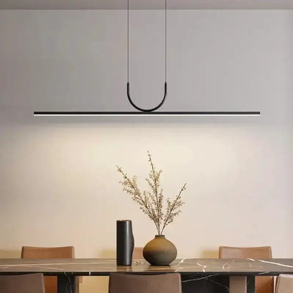 Chandelier Decorbites Nordic black metal LED pendant with linear bar and curved hoop on Tampa Home & Garden Store