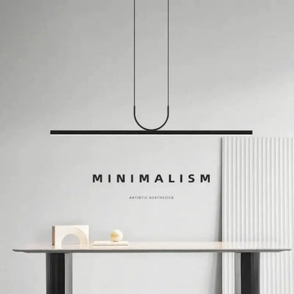 Chandelier Nordic minimalist black metal LED pendant light with curved loop and long bar on Tampa Home & Garden Store