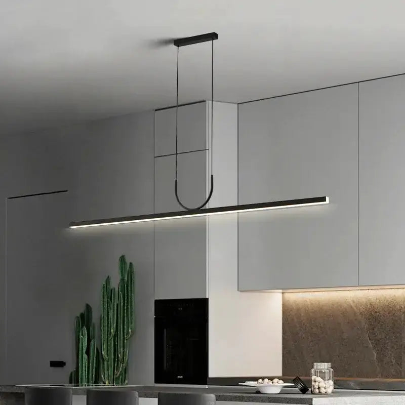 Chandelier Nordic minimalist black metal LED pendant with a slim linear bar on Tampa Home & Garden Store