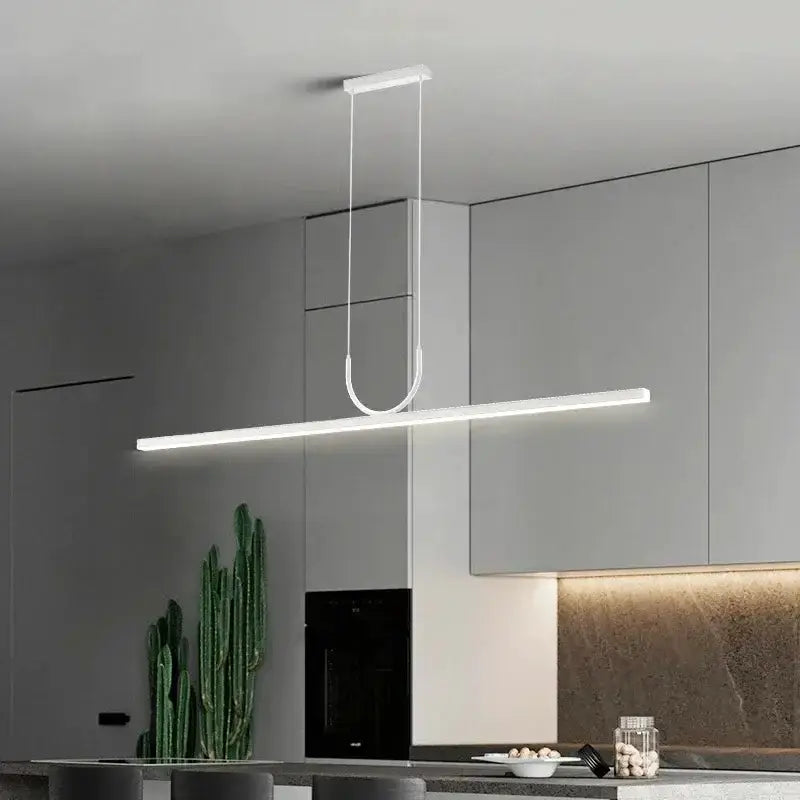 Nordic black metal LED chandelier pendant light with slim bar and U-loop design on Tampa Home & Garden Store