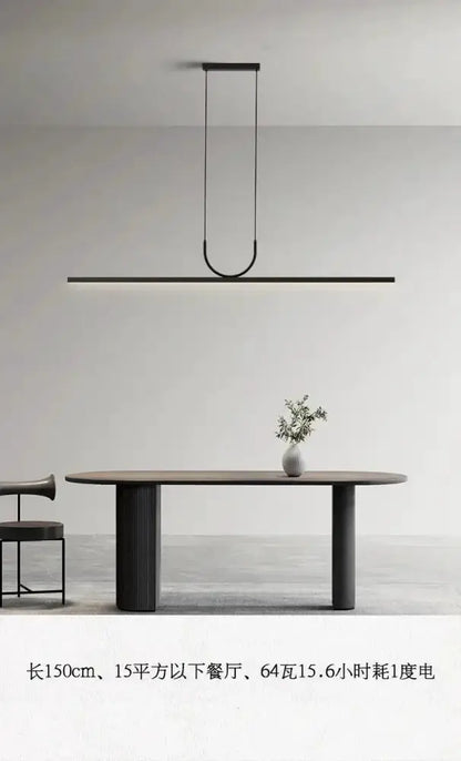 Chandelier Decorbites Nordic minimalist black metal LED pendant with long bar and curved loop on Tampa Home & Garden Store