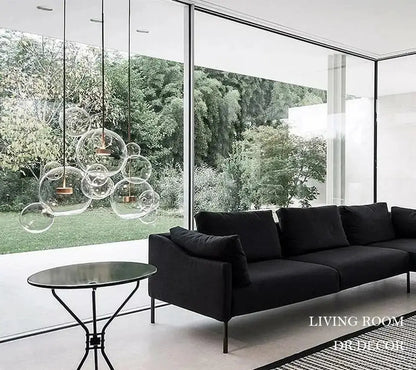 Chandelier: modern Nordic bubble ball LED pendant with glass globes and copper accents on Tampa Home & Garden Store
