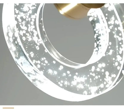 Decorbites modern gold LED crystal pendant light circular ring with bubble accents on Tampa Home & Garden Store