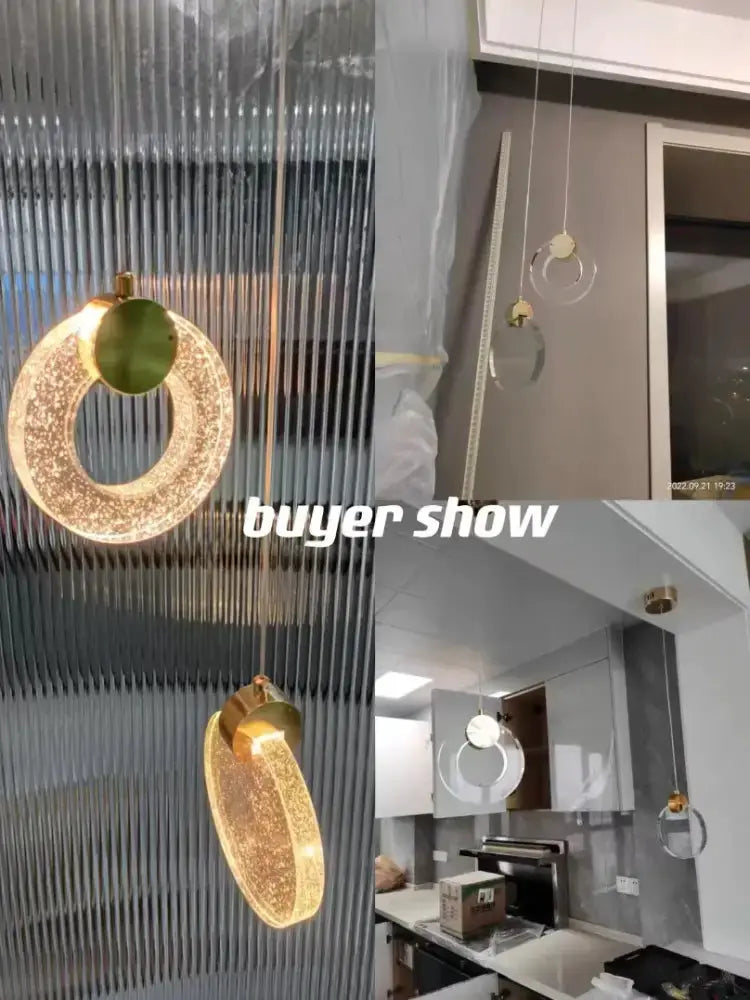 Decorbites Modern gold LED crystal pendant light set; 4 circular/oval crystal pendants on Tampa Home & Garden Store