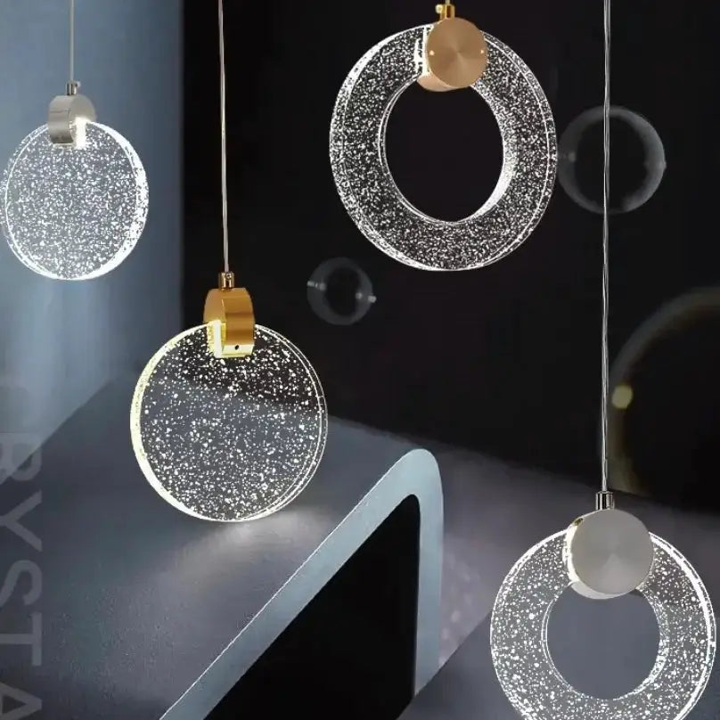 Modern gold LED crystal pendant light set with 4 circular ring pendants Decorbites on Tampa Home & Garden Store