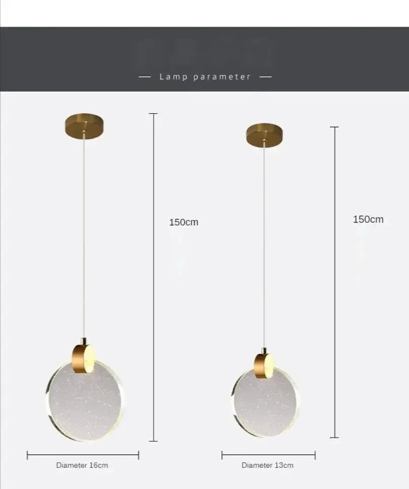 Decorbites gold LED crystal pendant lights, pair with 16cm and 13cm globes, gold canopy on Tampa Home & Garden Store