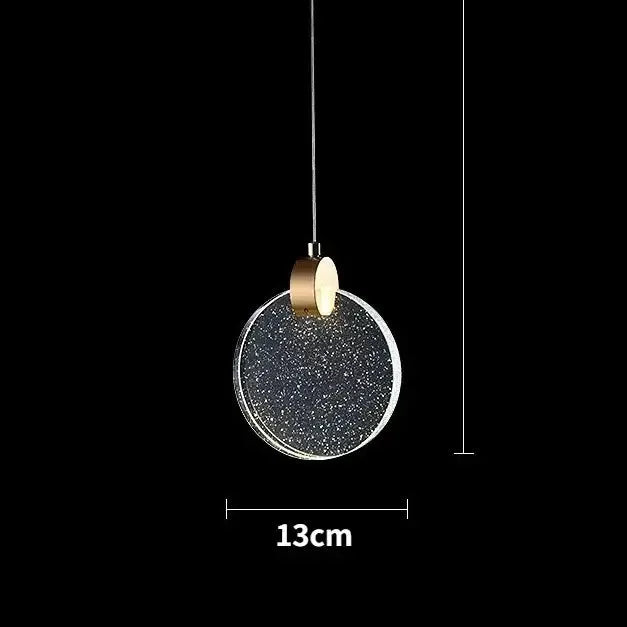 Modern gold LED crystal pendant light, round 13cm disk with glitter, Decorbites bedroom pendant on Tampa Home & Garden Store