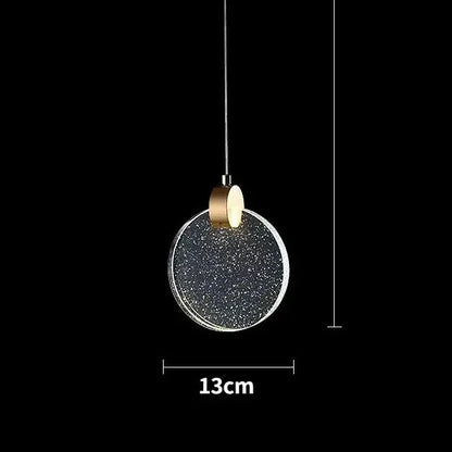 Modern gold LED crystal pendant light, round 13cm disk with glitter, Decorbites bedroom pendant on Tampa Home & Garden Store
