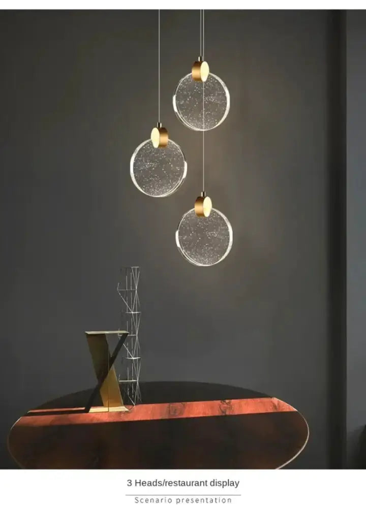 Modern gold LED crystal pendant light, 3-disc heads, bedroom decor by Decorbites on Tampa Home & Garden Store