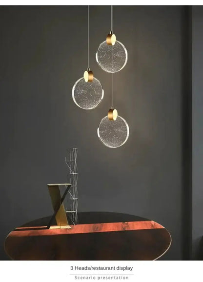 Modern gold LED crystal pendant light, 3-disc heads, bedroom decor by Decorbites on Tampa Home & Garden Store
