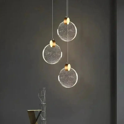Modern gold LED crystal pendant light with three circular disks and gold caps by Decorbites on Tampa Home & Garden Store