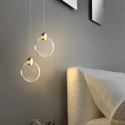 Modern gold LED crystal pendant lights two round clear discs Decorbites on Tampa Home & Garden Store