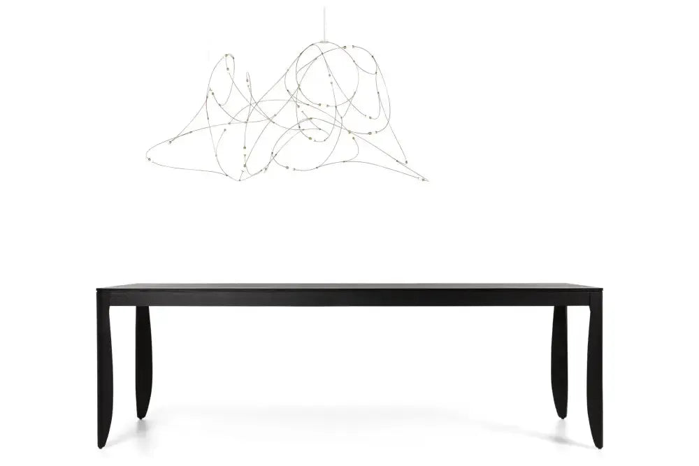 Chandelier by Decorbites: modern LED firefly pendant over black dining table on Tampa Home & Garden Store