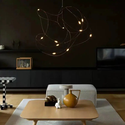 Modern LED firefly chandelier kitchen pendant Decorbites with black wire spirals and warm bulbs on Tampa Home & Garden Store